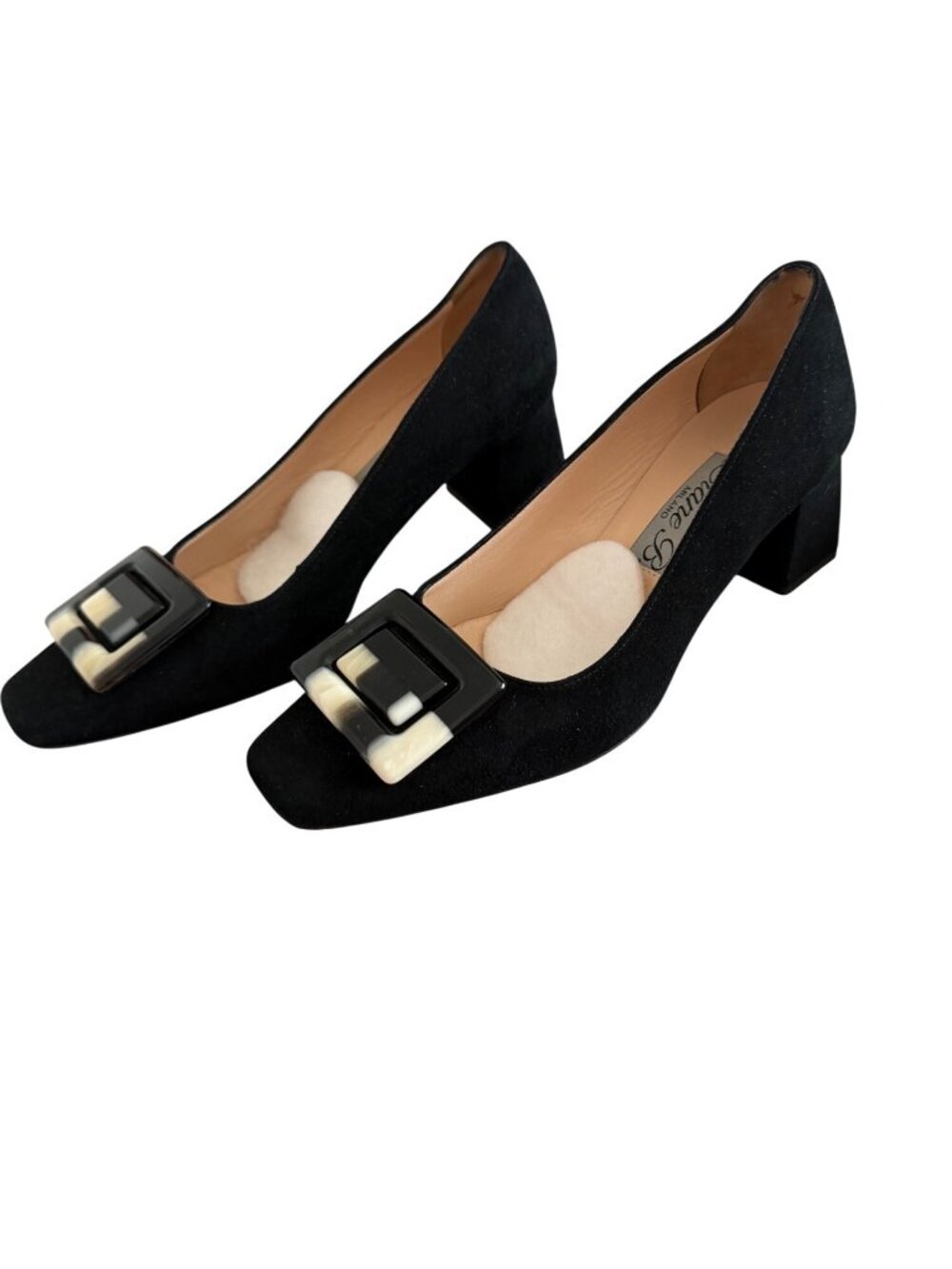 Diane B. Milano Womens Chunky Heel Suede Pumps Size US 7.5 Buckle Detail Classic - Picture 16 of 16
